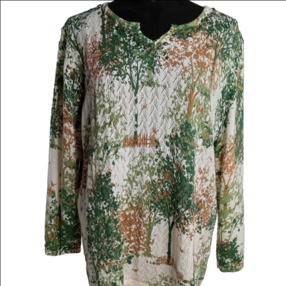 ALFRED DUNNER PETITE XL LONG SLEEVE SWEATER GREEN; IVORY; AND RUST IN‎ COLOR NWT